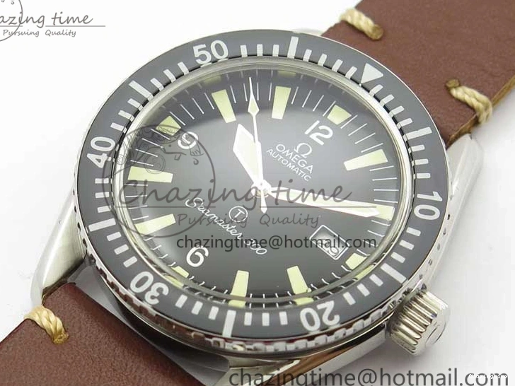 0408 Vintage Seamaster 300 Date T SS B12 Black Dial On Brown Leather Strap A2836 (Free Nylon Strap) WeatherProof 7911